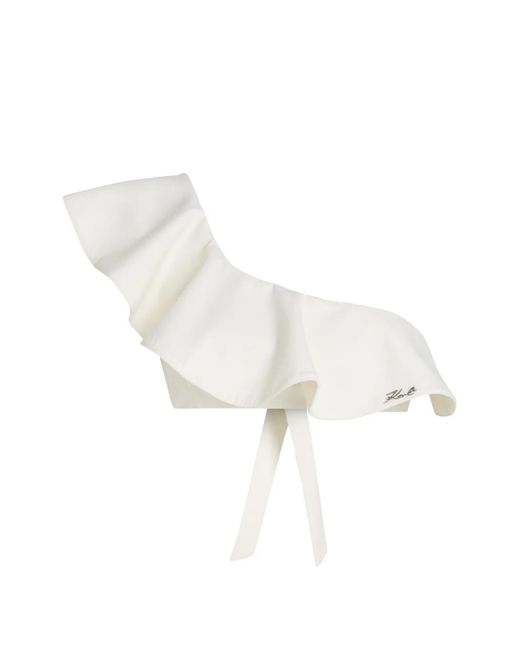 Karl Lagerfeld White Ruffled One-Shoulder Bikini Top