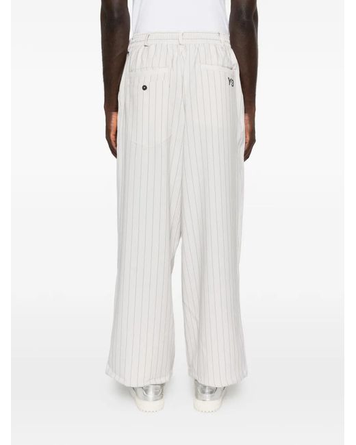 Y-3 White Striped Drawstring Trousers for men