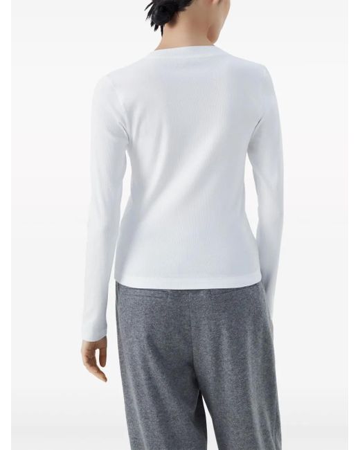 Brunello Cucinelli White Long Sleeve V-Neck T-Shirt