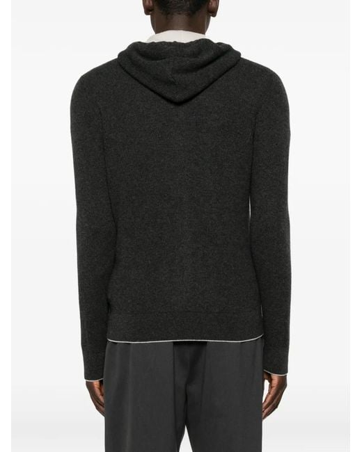 Eleventy Black Ribbed-Knit Zip-Up Hoodie for men
