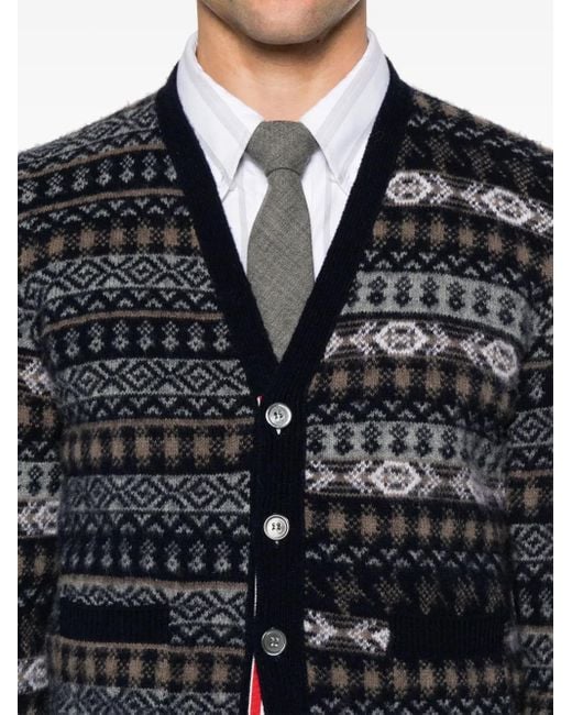 Thom Browne Black Fair Isle Wool Cardigan for men