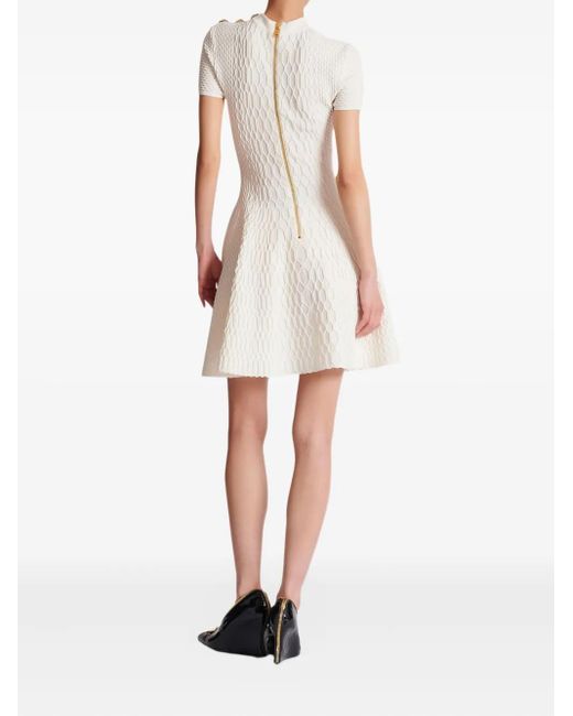 Balmain White Textured -Knit Flared Mini Dress