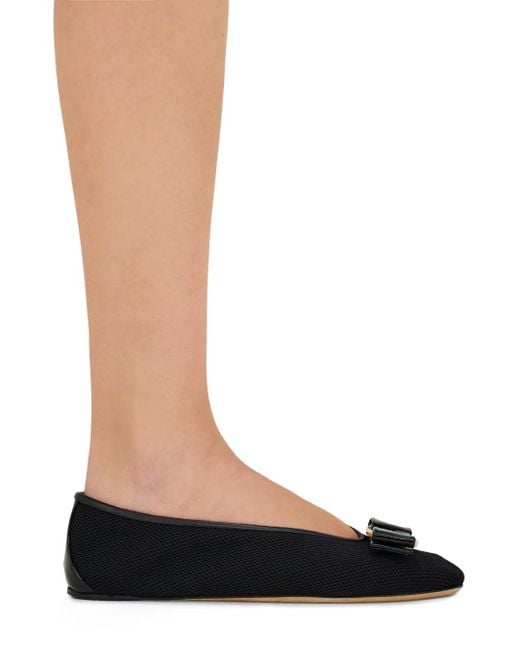 Ferragamo Black Vara Mesh Ballet Flats