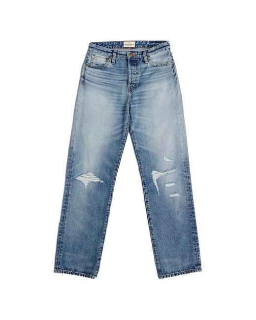 Antik Batik Blue Distressed Straight-Leg Jeans