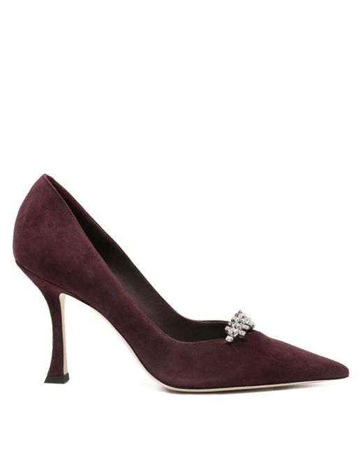 Jimmy Choo Brown 90Mm Crystal-Embellished Pointed-Toe Pumps