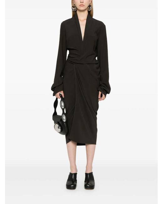 Rick Owens Black Tie-Fastening Crepe Wrap Dress