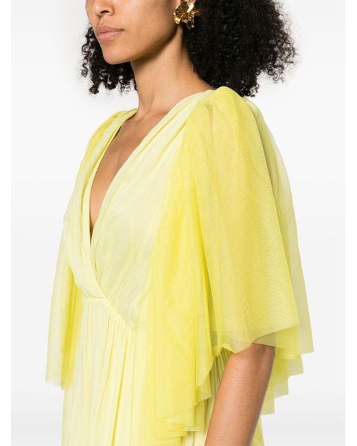 Forte Forte Yellow Tulle-layered Pleated Maxi Dress