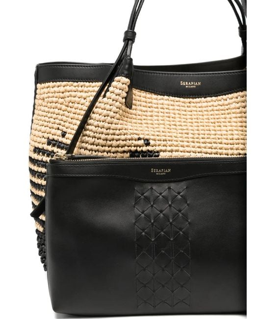 Serapian Black Secret Mosaico Raffia Tote Bag