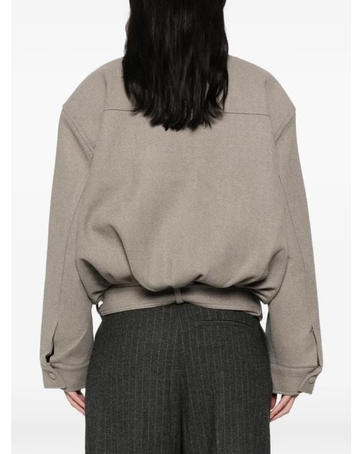 LA PISCINE Gray Belted High-Neck Bomber Jacket