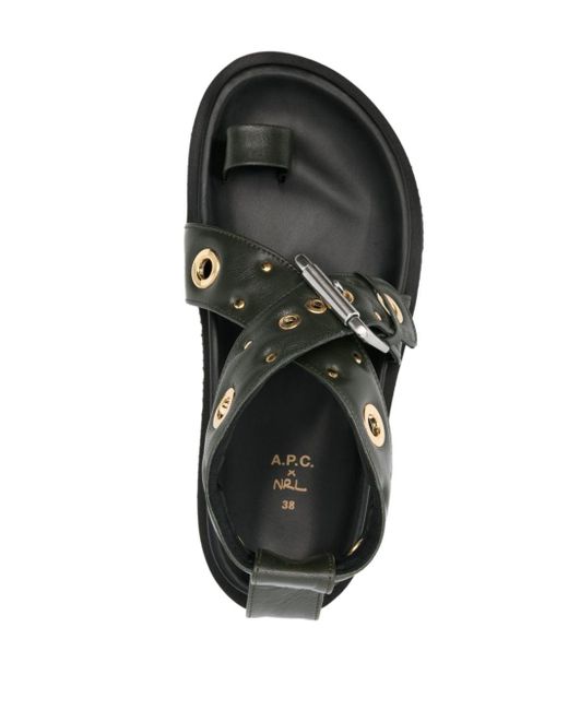 A.P.C. Black Eyelet-embellished Leather Sandals
