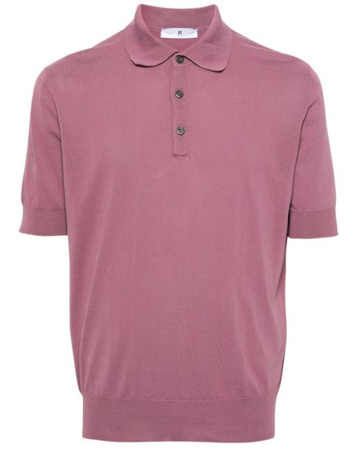 PT Torino Pink Fine-knit Polo Shirt for men