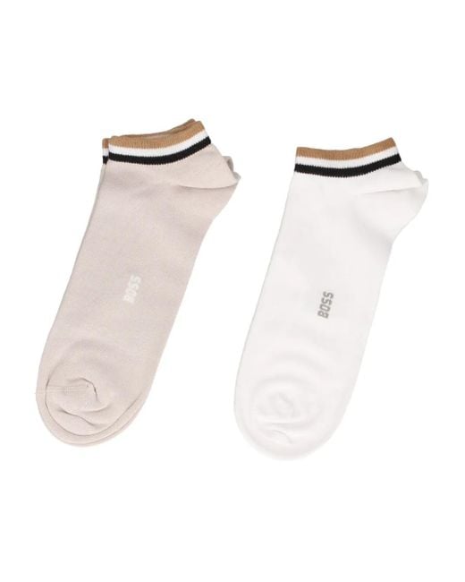 Boss White Stripe-Detail Ankle Socks (Pack Of Two) for men