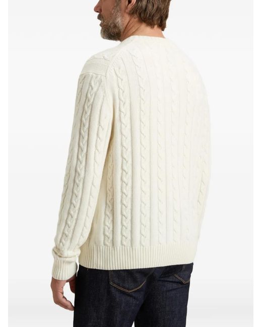 Woolrich White Cable-Knit Crew-Neck Sweater for men