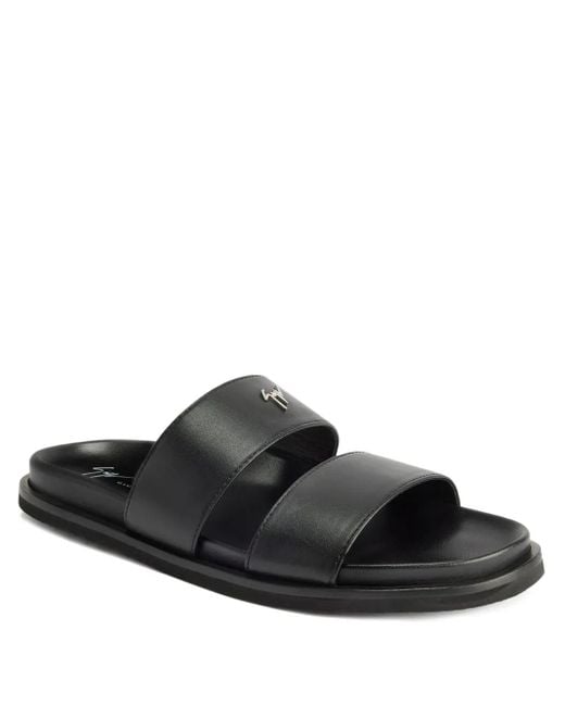 メンズ Giuseppe Zanotti Urbaner ダブルストラップ レザーサンダル Black