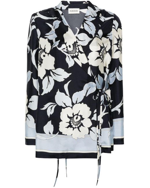 Blusa cruzada con estampado floral P.A.R.O.S.H. de color Black
