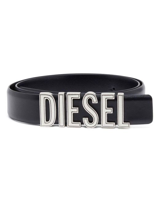 DIESEL Black Leather Belt With Chunky Logo Letters