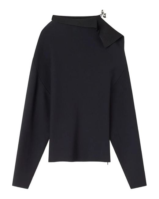 Lanvin Blue Drape-Detail Button Blouse