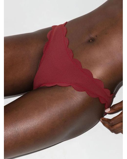 Marysia Swim Red Scallop-Edge Bikini Bottoms