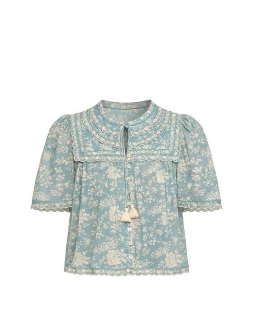 Sea Blue Floral Lace Top