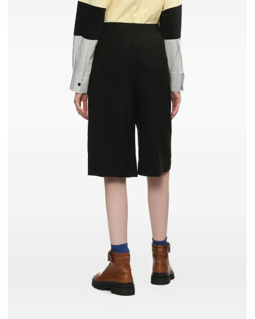 Enfold Black Elastic-Waist Wool Shorts