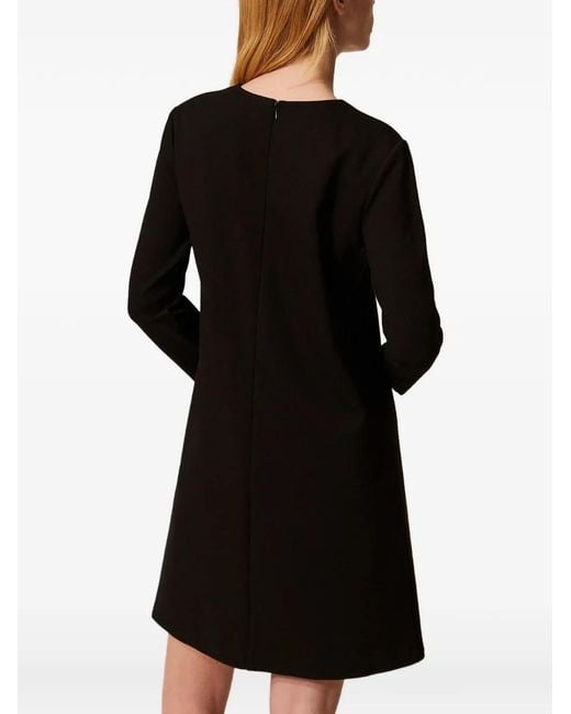 Twinset Black Short Dress With Floral Brooch
