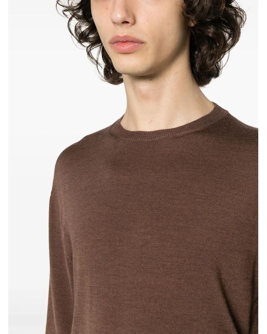 Lardini Brown Crew Neck Wool-Blend Jumper for men