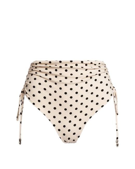 WEILI ZHENG White Polka-Dot Ruched Bikini Bottoms