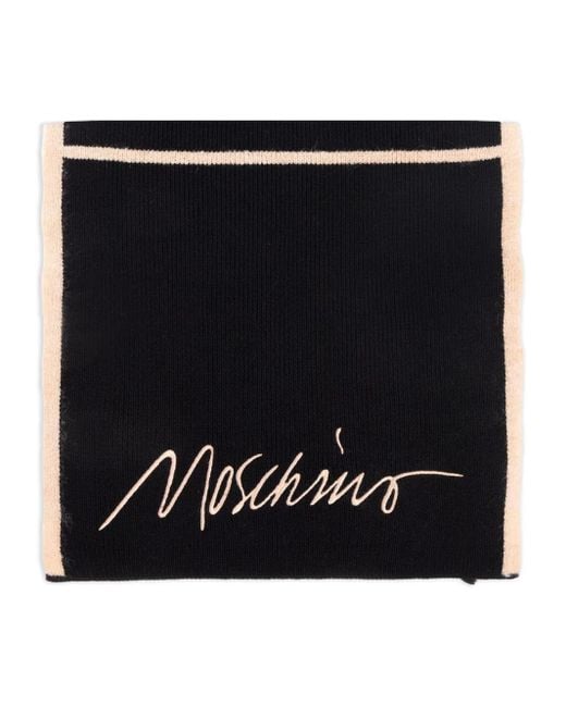 Moschino Black Embroidered Ribbed Scarf