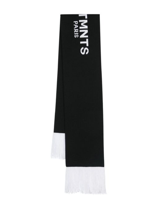 VTMNTS Black Intarsia-knit Logo Frayed Scarf