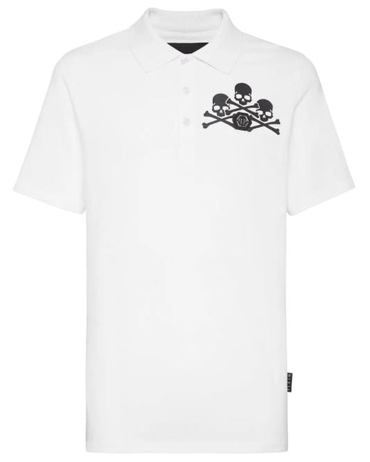 Philipp Plein White Skull Logo Polo Shirt for men