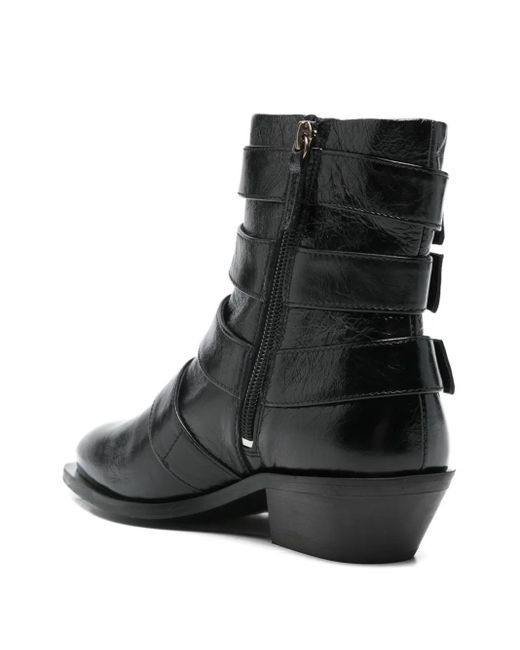 Alohas Black Buckled Pointed-Toe Boots