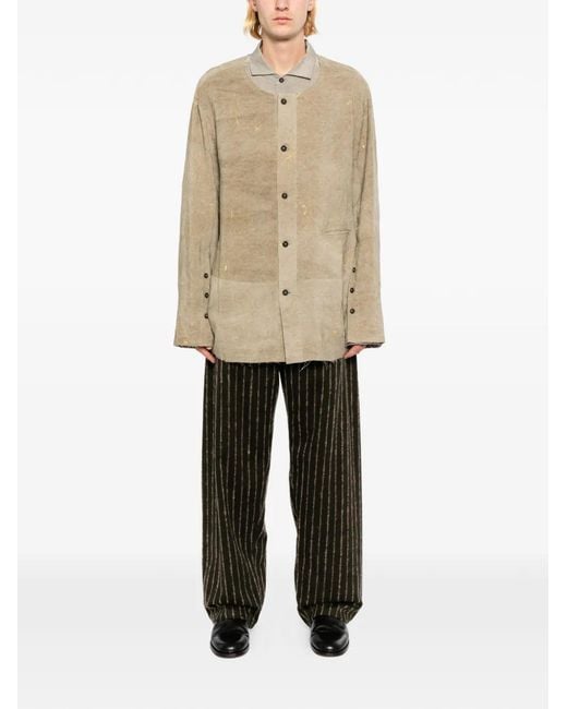 Ziggy Chen Natural Patchwork Collarless Shirt for men