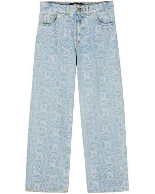 Just Cavalli Blue Jacquard-pattern Straight-leg Jeans