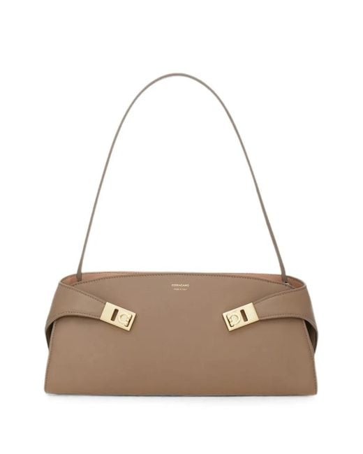 Ferragamo Natural Gancini Leather Shoulder Bag