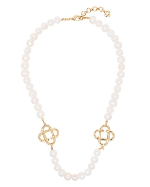 Casablancabrand Logo-pendant Pearl Necklace in het White