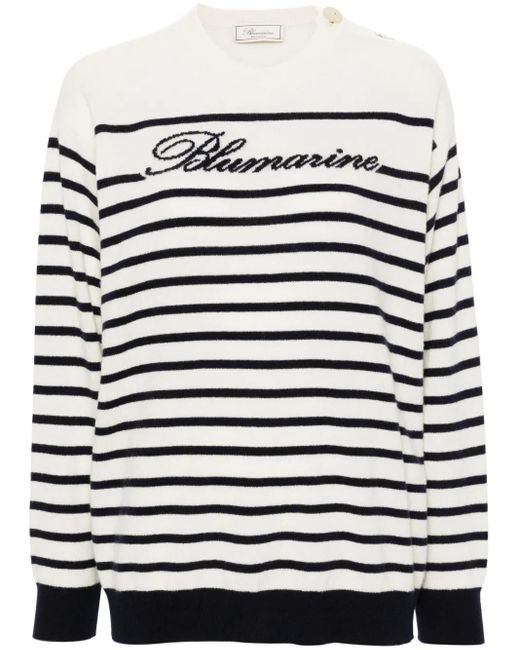 Blumarine White Logo-Intarsia Sweater
