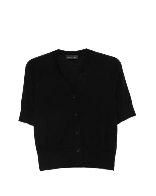 Le Petite Pulle Black Short-Sleeve Button-Up Cardigan