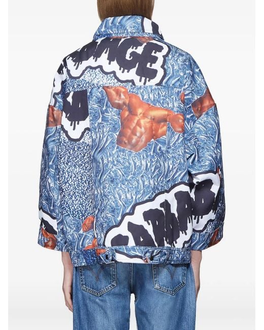 Garbage TV Blue Graffiti-Print Canvas Jacket for men