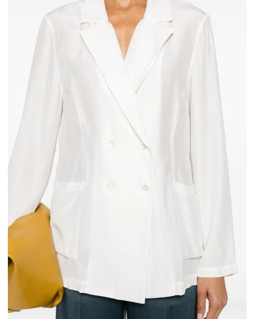 P.A.R.O.S.H. White Sofia Double-Breasted Silk Blazer