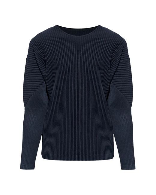 Homme Plissé Issey Miyake メンズ ブルー プリーツ ロングTシャツの