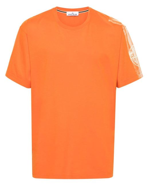 Stone Island Orange Logo-print Cotton T-shirt for men