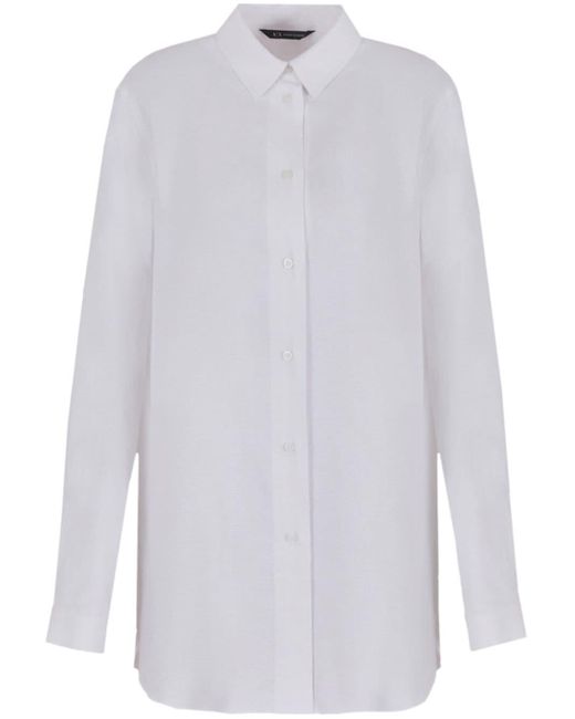 Armani Exchange White Hemd aus Leinengemisch mit Slub-Effekt