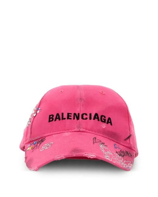 Balenciaga Pink Embellished Distressed-Effect Cap
