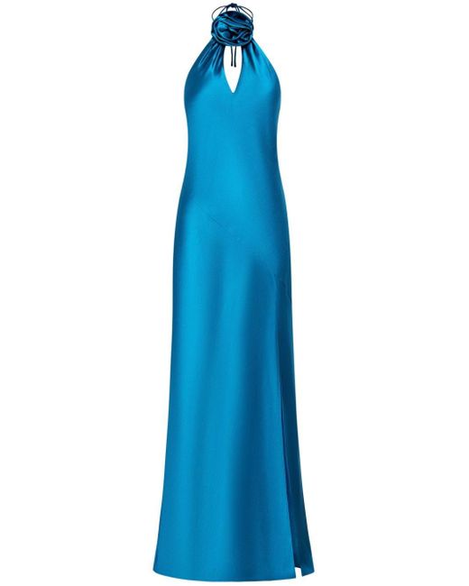 Nicholas Blue Ana Floral-appliqué Satin Gown