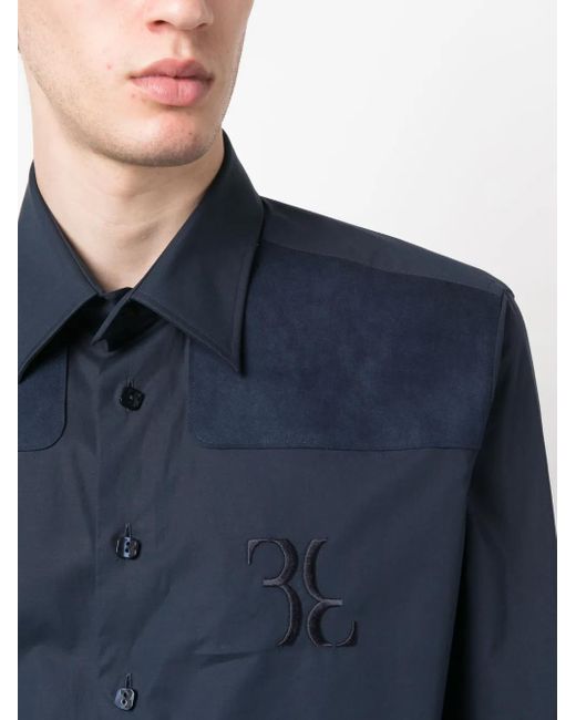 Billionaire Blue Suede-Panel Cotton Shirt for men