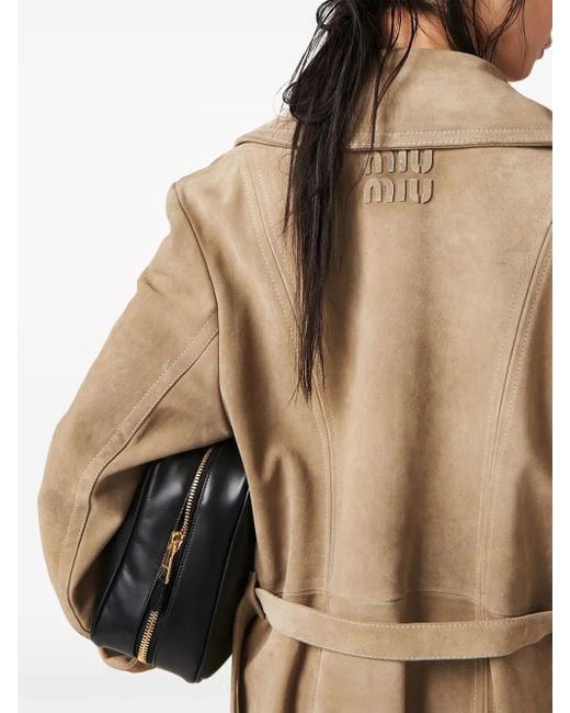 Miu Miu Natural Double-Breasted Suede Coat