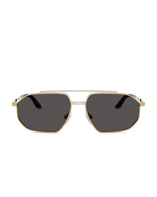 Dolce & Gabbana Gray Geometric-Frame Double-Bridge Sunglasses for men
