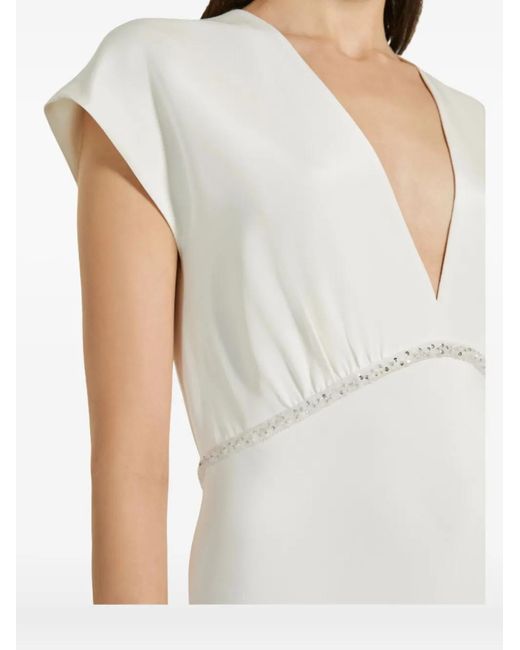 Max Mara White Burano V-Neck Embellished Maxi Dress
