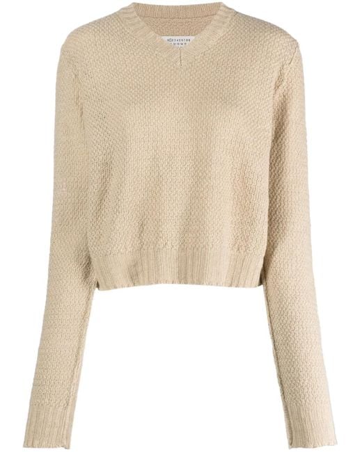 Maison Margiela Natural V-Neck Basket-Weave Jumper