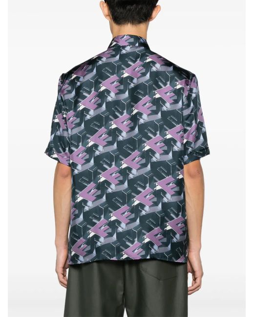 Camisa Con Estampado Block Fendi de hombre de color Blue